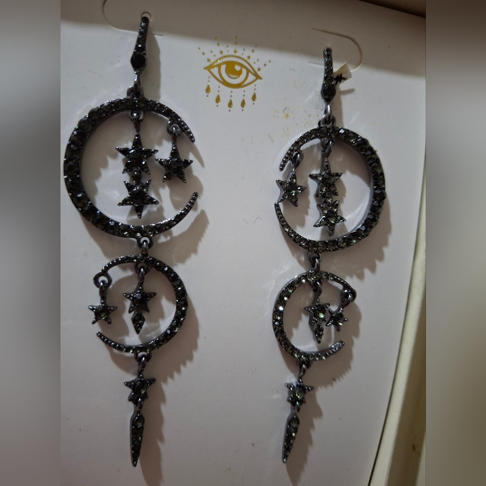 Arm Candy Black Crescent Star Dangle Earrings